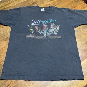Vintage 90s Yellowstone Buffalo T Shirt Single Stitch Colorful Fade XL